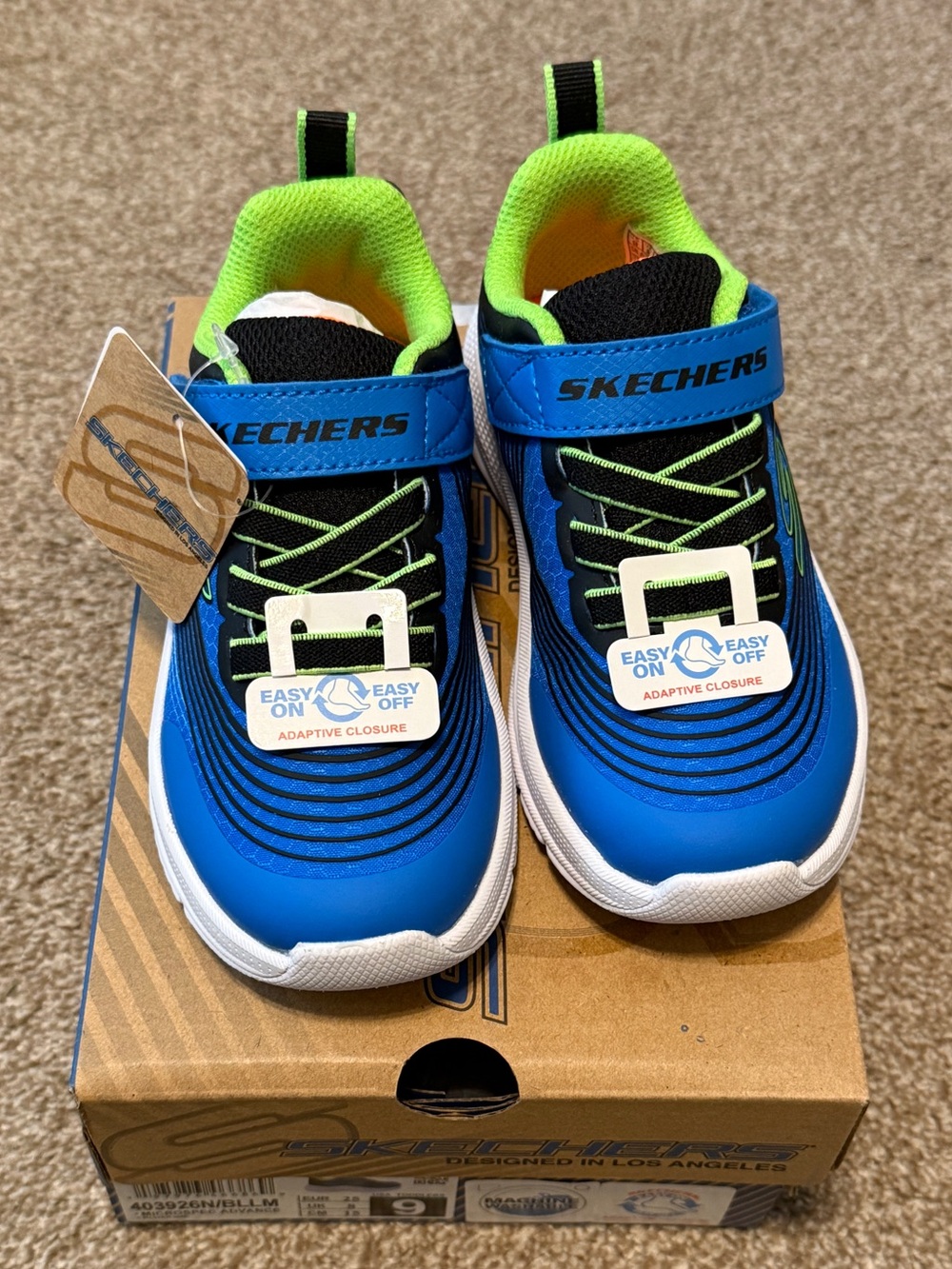 Size 9 Skechers Microspec Advance Toddler Boys Sneakers, BNIB, Blue/Lime 403926N